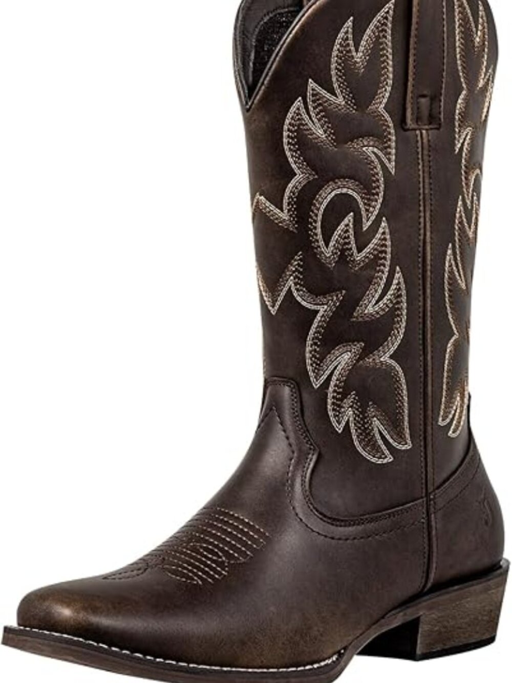 Men's Dark Brown Faux Leather Western Pull On Classic Embroidered Cowboy Boots